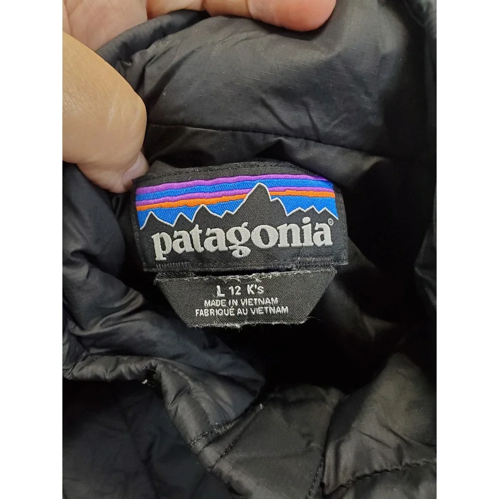 Patagonia Nany Puff Black Puffer Jacket Boys Kids 12 Basic Classic Winter Logo